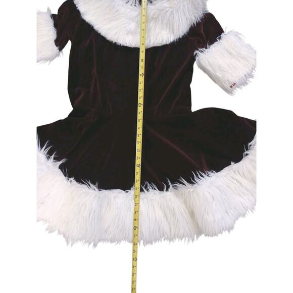 Christmas Caroler Mrs Santa Velvet Mini Dress M L Costume Burghandy Velvet White - Picture 14 of 16